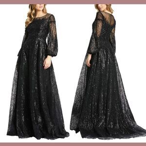 NWT Mac Duggal [ 20 ]‎ 20307 Jewel Encrust  Illusion Long Sleeve A Line Gown